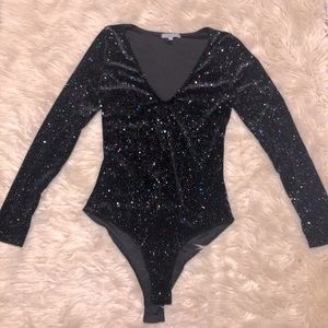 Sparkly Velvet Black Bodysuit
